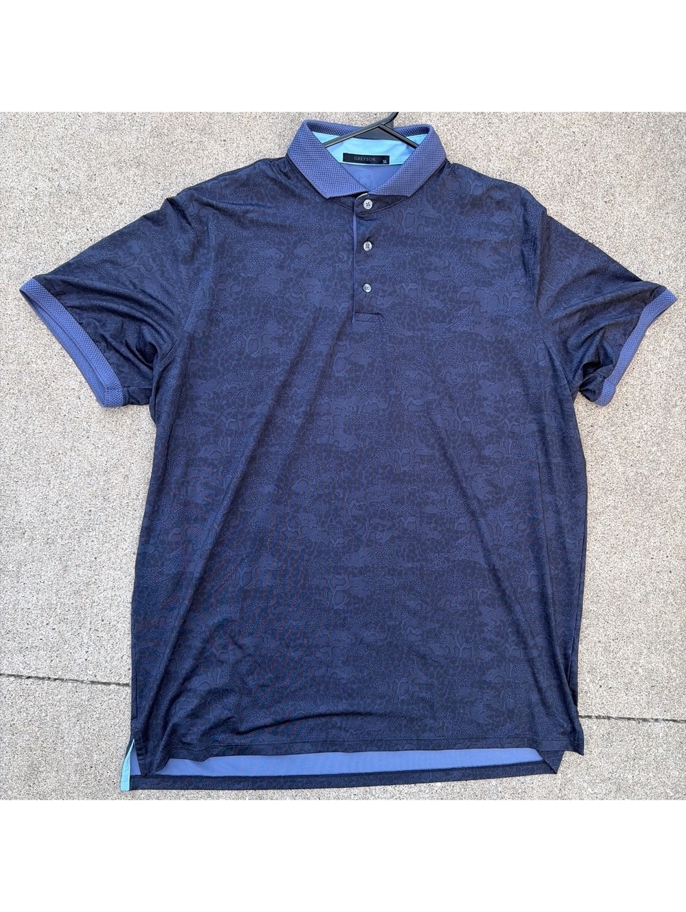 XL - Men - Greyson Polo Shirt Navy Blue Textured Collar